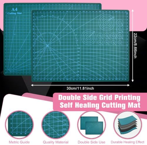 SPEEDWOX Rotary Cutter and Mat Set, 9x12 Inch Self-Healing Cutting Mat 45mm Pink Fabric Cutter Wheel Set with 2 Pcs Blades Rotary Cutting Pad with Blade Storage Case for Crafts Fabric Quilting Hobby