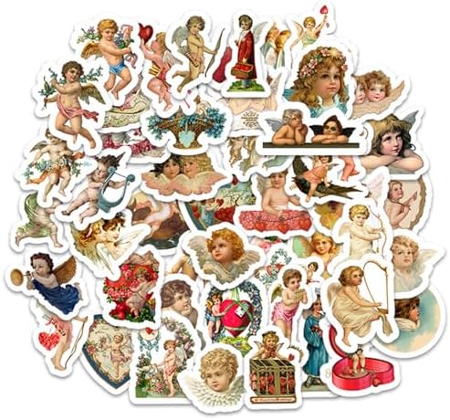 Vintage Angels and Cupids Stickers, Vinyl Scrapbooking Stickers Packs, 50PCS Kawaii Cute Angel Aesthetic Stickers for Kids Teens, Waterproof Holiday Stickers Decals for Cards, Water Bottles