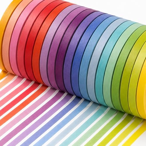 20 Rolls Rainbow Washi Tape Slim, Colorful Washi Tape Set 16.4ft