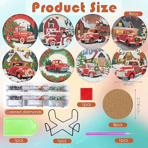 ijbnhd 8 PCS Christmas Diamond Art Coasters Kit with Holder