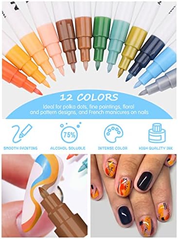 12 Color Nail Art Pens Kalolary Nail Art Markers Point Graffiti Dotting Pen