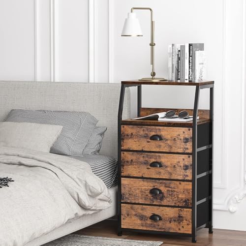 Furnulem Tall Night Stand, Bedside Table for Bedroom, Small Fabric Dresser