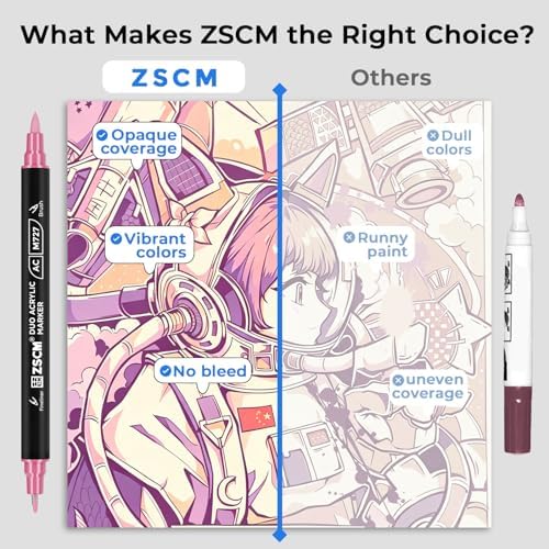 ZSCM 12 Pink Acrylic Paint Markers, Dual Fine & Brush Tip Acrylic Pens