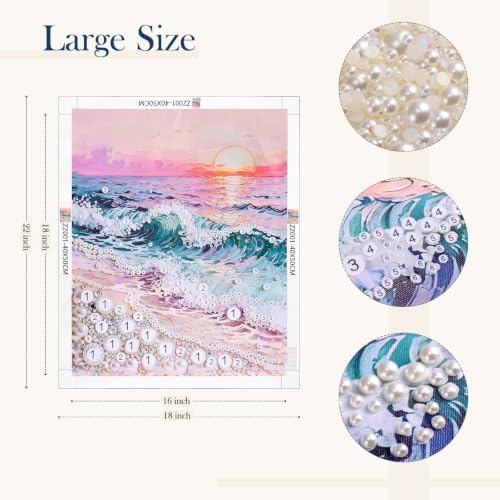FunooFuno 2 Pcs Wave Beach Pearl Diamond Art Kits for Adults, 16" x 20"