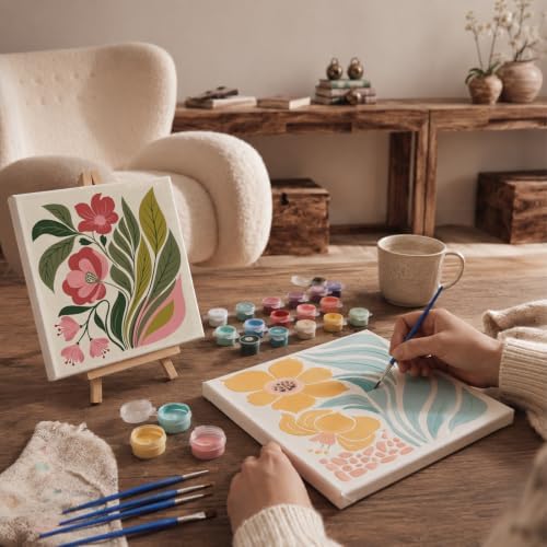 Patelai 12 Pack Easy Floral Paint by Number Kit for Adult Beginner, 8 x 8''