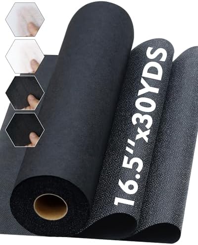 PLANTIONAL Medium Weight Black Iron-On Non-Woven Fusible Interfacing: 16.5" x 30yds Medium Weight Non-Woven Interfacing Iron On Polyester Single-Sided Interfacing for DIY Crafts Supplies
