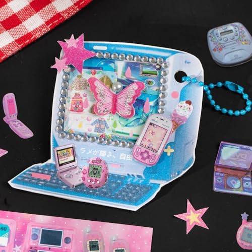 Japanese Retro Sticker Book, 800 Cartoon Stickers Book with Art Coated Paper Creative Activity Stickers for Adults, DIY Scrapbooking Phone Cases Laptops Party Gifts (Neon)