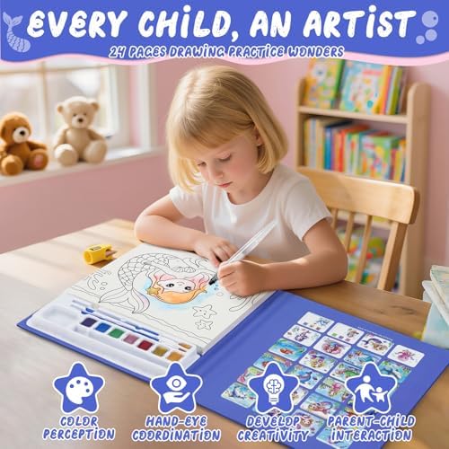 CHICAUP Paint with Water Coloring Books for Kids, Mess Free Watercolor Painting Kit Painting Activity for Kids Ages 3-5 4-8, Arts Crafts Drawing Gift Toy for Boy Girl