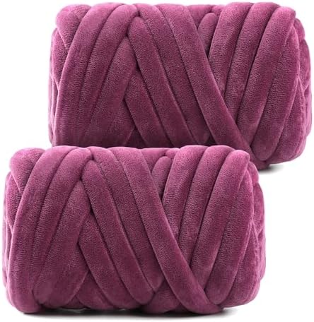 Chunky Yarn for Hand Knitting- Velvet Chenille Tube Yarns- Jumbo Yarns for Blankets, Pet Beds, Machine Washable (0.66 Lb/18.59 Yd), Easy No-Tool Arm Knitting & Crochet Project (2, Vermilion)