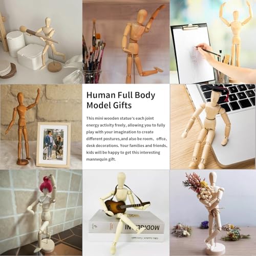 2-Pack 12" Drawing Hand Model,8" Artist Wooden Mannequin Figure Human People Dolls Manikin Supplies Stop Motion Figure Kit,Art Wooden Tools Posable Figure for Drawing,Painting,Sketching