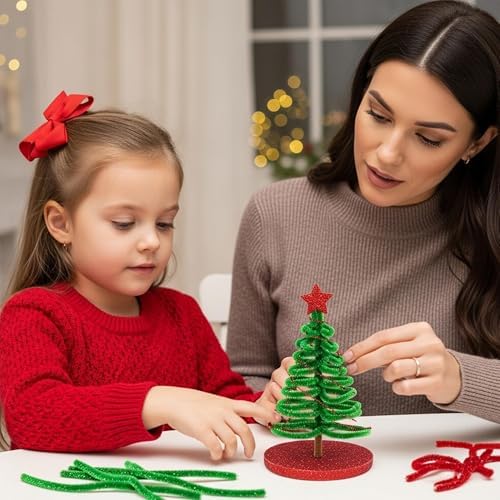 Caydo 200 Pieces Glitter Pipe Cleaners, Red and Green