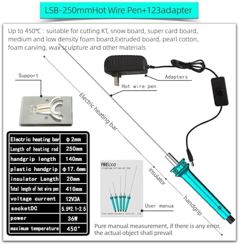 Hot Wire Pen, Electric Hot Wire Cutter Pen 25cm, Styrofoam Cutting Hot Pen Hot Wire Cutting Pen for Amateur DIY Heat Cutting Engraving Pen, Art Making, Foam Carving (blue, 250mm)