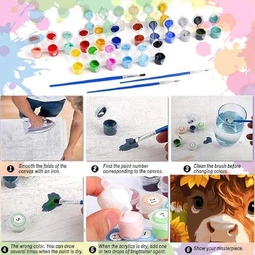 AALBLAC Cow Paint by Numbers Kit for Adults Beginners, Highland Cow Flower Paint by Number for Adults, Easy Animal Acrylic Painting by Numbers for Home Wall Decoration (16x16 inch)