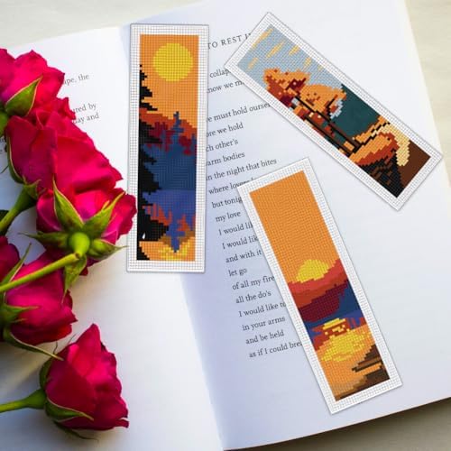 ORIGACH 6 Set Sunset Landscape Cross Stitch Bookmark Kit for Beginner
