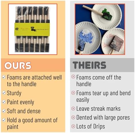 Bates- Foam Paint Brushes, 1 Inch, 200 Pack, Wooden Handle, Sponge Brushes for Painting, Staining, Varnishes, Gluing and DIY Craft Projects on Wood, Metal & More
