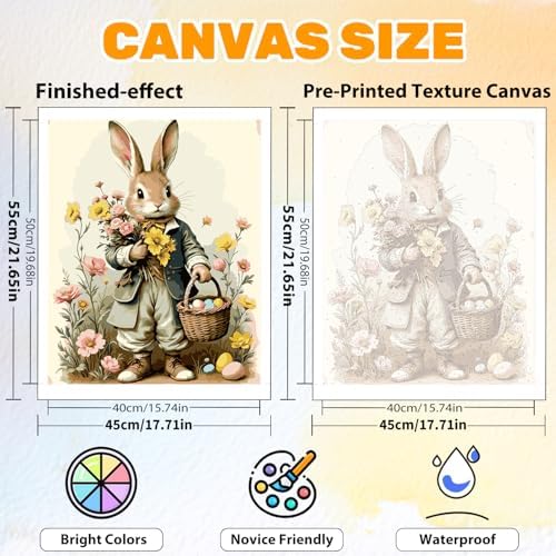 CRZMODE Easter Rabbit Paint by Numbers Kit for Adults, Easter Rabbit Paint by Numbers for Adults, Acrylic Painting Crafts for Home Decor Gift (16x20inch)