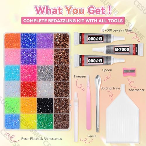 28000 Pcs Color Rhinestones Bedazzling Kit, Copper Resin Gems for Crafts
