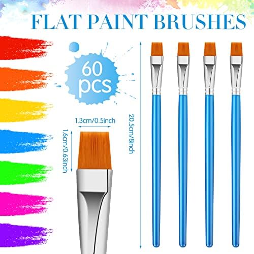 Crtiin 60 Bulk 1/2 Inch Flat Paint Brushes for Acrylic Painting Large(Blue)
