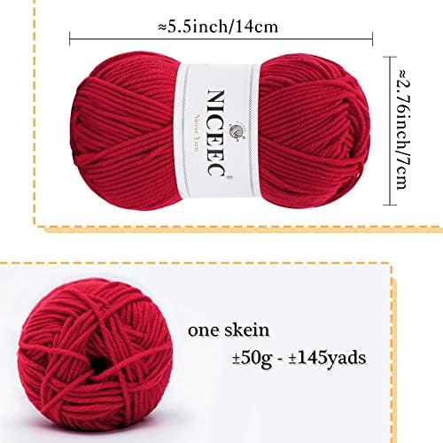 NICEEC 300g Soft Assorted Colors Yarn 100% Acrylic 870yds -Xmas