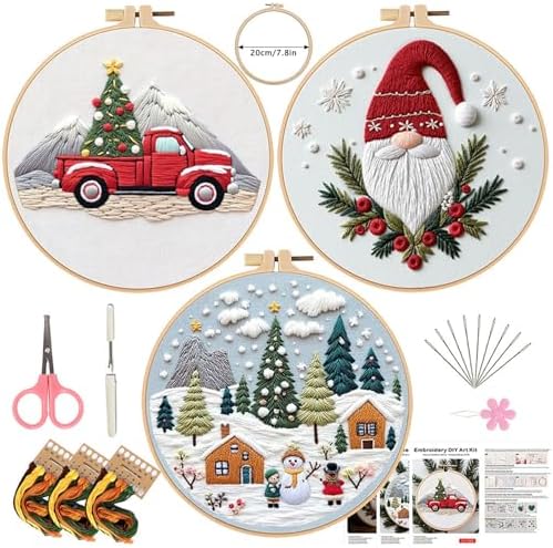 SCECALA 3 Pack Gnome Christmas Embroidery Kit