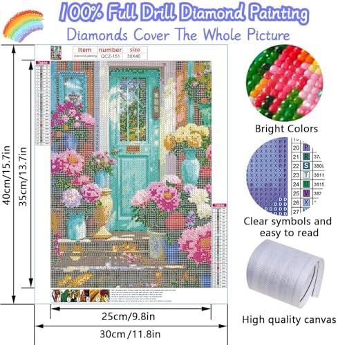 Garden Flowers Diamond Art Kits for Adults, Diamond Painting Kits for Adults for Beginners, DIY Flower Bed Diamond Dots Art Kits, 5D Full Round Drill Gem Art Painting Kits for Home Wall Decor, 12x16in