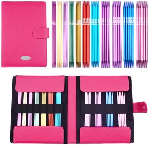 Mdoker 55pcs Double Point Knitting Needles Set Aluminum Knitting Needle 11 Size 2.0mm-5.0mm,6-inch Length Knitting Kits for Handmade Creative DIY Knitting Yarn Projects(Red)