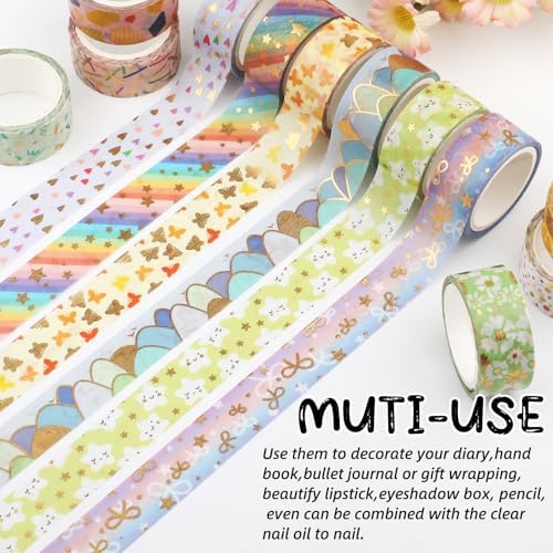 12 Rolls Gold Foil Floral Washi Tape Set,15mm Decorative Masking Tape for Journaling, Scrapbooking, Planners, DIY Crafts, Gift Wrapping(Spring Pastel Collection)
