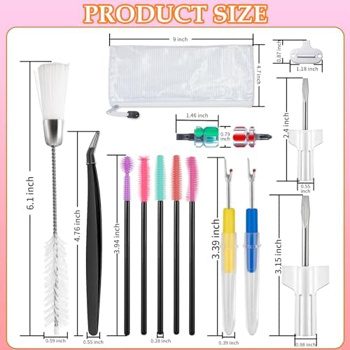 15pcs Sewing Machine Cleaning Kit, Sewing Machine Cleaning Tools Including Tweezers, Rippers, Screwdriver, Double Headed Brush, Needle Board Screwdriver, Silicone Brush and Storage Bag