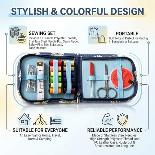 WEDKSUHP Travel Sewing Kit Mini, Basic Sewing Kit for Beginners, Portable Hand Sewing Kit with Scissors Needle and Thread Measuring Tape for Emergency Home Travel