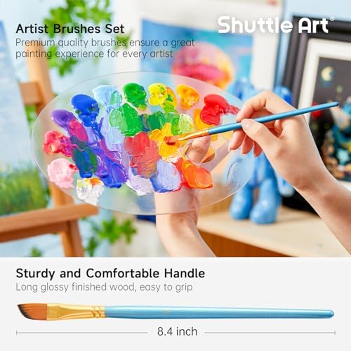 Shuttle Art 12 PCS Paint Brush Set with Case, Assorted Shapes & Sizes for Acrylic, Watercolor, Oil, and Gouache, Perfect Artist Brushes for Kids, Beginners, and Professionals, Ideal for Home or Travel