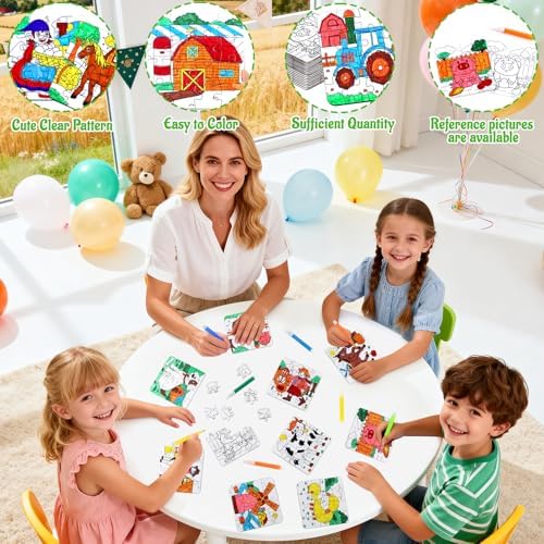 24 Sets Farm Animals Toddler Puzzles Ages 2-4 Bulk, Farm Party Favors Crafts DIY Paper Jigsaw Kit with Cow Dog Sheep, Fall Art Coloring Blank Puzzle for Classroom Gift Birthday Fun Games Toys Supplies