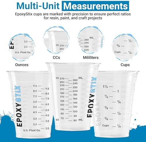 [50 Pack] NEW SIZE 12oz Graduated Mixing Cups - Durable PET, Clear Measurement Markings in oz, mL and cups - For Resin, Paint, Mixing and Crafts