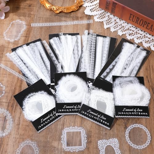 240PCS Lace Scrapbooking Stickers - Vintage Waterproof Scrapbook Supplies for Wedding, Transparent Stickers for Frame Journaling Album Embellishments, DIY Craft & Card Making Supplies