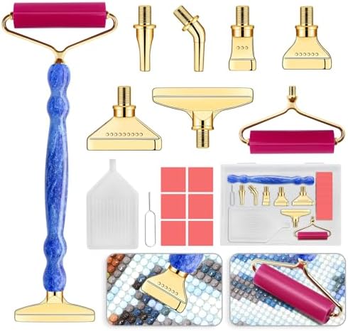 Diamond Painting Pen Kit - 7 Metal Tip Diamond Art Tools, 5D Diamond Painting Accessories for Adults Beginners, Resin Pen with Straight/Bent/Flat/Roller Nibs, Tray & Clay