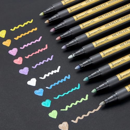 Brusarth Metallic Marker Pens,Medium Point Markers for Rock Painting