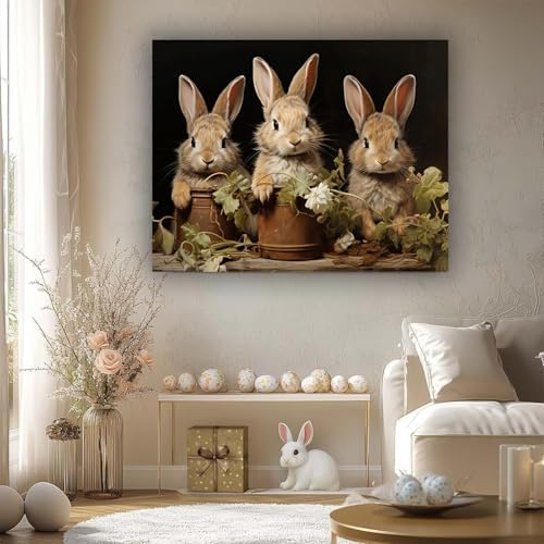 Clendo Vintage Bunny Paint by Numbers for Adults - Rabbit Adults Paint by Numbers Kits, DIY Paint by Number Acrylic Canvas Painting Art Kits for Home Decor 16x20 Inch (Without Frame)