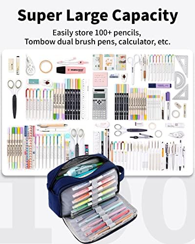 Sooez Big Capacity Pencil Pen Case, Upgraded Canvas Pencil Pouch Pencil Bag Organizer, Large Storage with Separate Compartments Easy Grip Handle, Aesthetic Supply for School Teens Adults