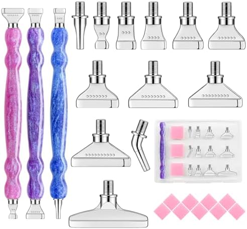 24pcs Diamond Art Pen Set with Metal Tips, Diamond Painting Accessories and Tools Kit for Adults(Three Pen + 12 Tips + 9 Dotting Clay)