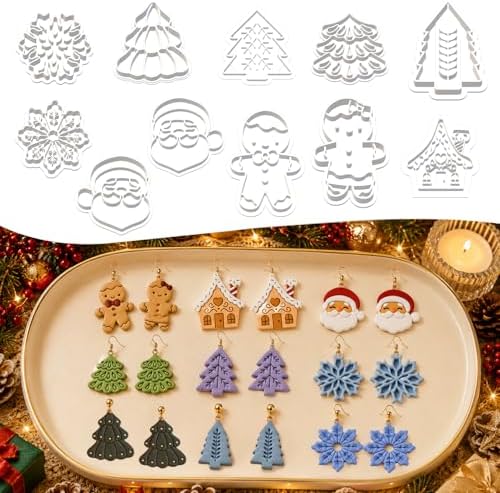 11 Pcs Holiday & Woodland Polymer Clay Cutters Set - Mushroom, Snowflake, Christmas Tree & Animal Shaped Clay Cutters for Polymer Clay Jewelry Making, Perfect Christmas & Animal Lover Gift