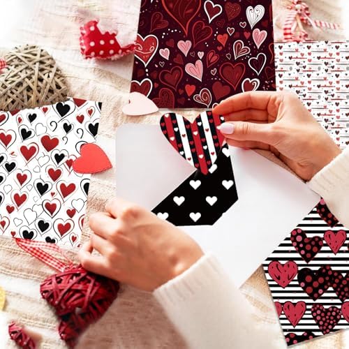 Valentine Scrapbook Paper Pad: Black Red Love Heart Valentine Patterned Paper 12×12-24 Sheets Scrapbook CardStock Papers Pad for Holiday Cardmaking DIY Origami Decorative Craft Papers.