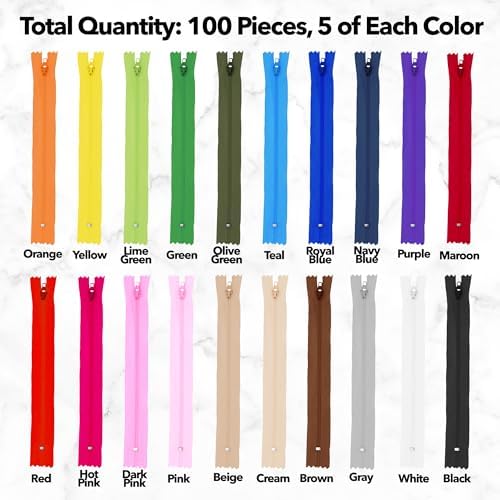 Mandala Crafts 100 PCs Assorted Closed-End 4 Inch Nylon Zippers for Sewing