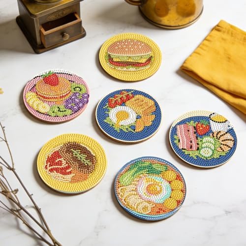 Leatrice 6 PCS Small Diamond Art Coasters Diamond Painting Kits for Adults