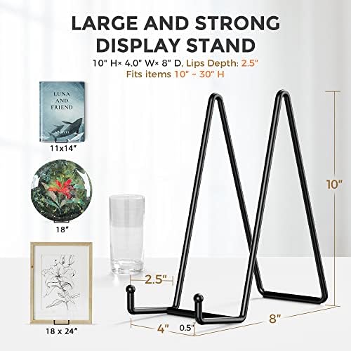 TR-LIFE 10 Inch Large Plate Stands for Display - Metal Plate Holder Display Stand + Picture Frame Holder Stand + Small Easels for Decorative Platter, Book, Plaques, Photo, Tabletop Art (2 Pack)