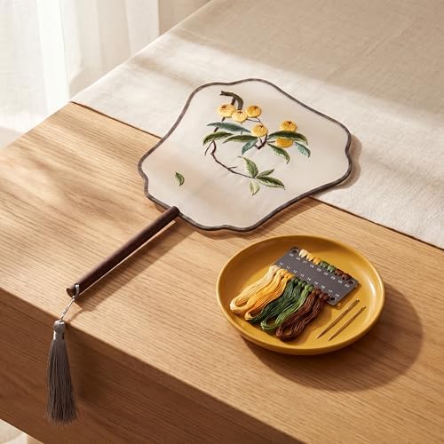 QIZUOLIFE Embroidery Fan Kit with Tutorial Videos, Loquat Pattern