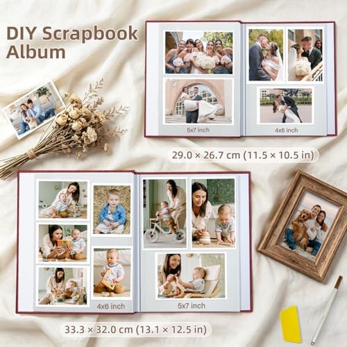 Popotop Photo Album Self Adhesive Scrapbook Album for 4x6 5x7 8x10 Pictures DIY Photo Book as Scrapbooking Supplies Kits, Birthday Gifts for Women Mom Wedding Baby Family Travel