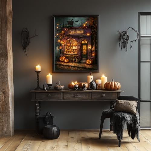 WULINHUAFA Halloween Paint by Numbers Adults Beginner 16x20 Inch | Book Shop Adult Paint by Number Kits, DIY Acrylic Oil Easy Painting by Numbers for Gifts Home Wall Decor Without Frame