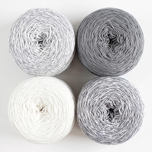 Revolution Fibers Baby Blanket Kit | Gradient Yarn (4 Balls), 50% Cotton & 50% Viscose | Pattern Included | Helios Gray