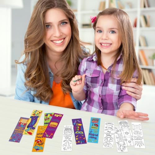 72Pcs Purim Color Your Own Bookmarks, Coloring Blank Bookmarks for Kids