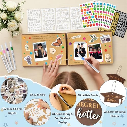 CY2SIDE Graduation Photo Album Scrapbook - 30Page One Degree Hotter Wooden Graduation Scrapbook Craft Kit School Day Memory Book DIY Class 2026 Graduate Handmade Album Gift for College Senior Grad