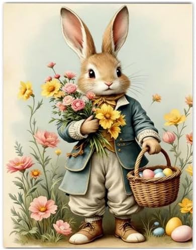 CRZMODE Easter Rabbit Paint by Numbers Kit for Adults, Easter Rabbit Paint by Numbers for Adults, Acrylic Painting Crafts for Home Decor Gift (16x20inch)